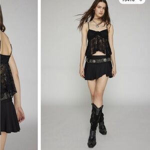 Sheer floral lace cropped cami in a short and swingy cropped babydoll fit.